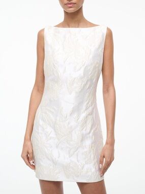 Carmen Marc Valvo Sleeveless White Embroidered Midi Dress